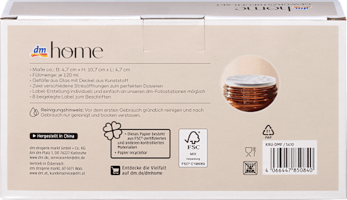 Gewürzgläser-Set mit Streuer, braun/schwarz (4,5x4,5x10,8 cm) dm home