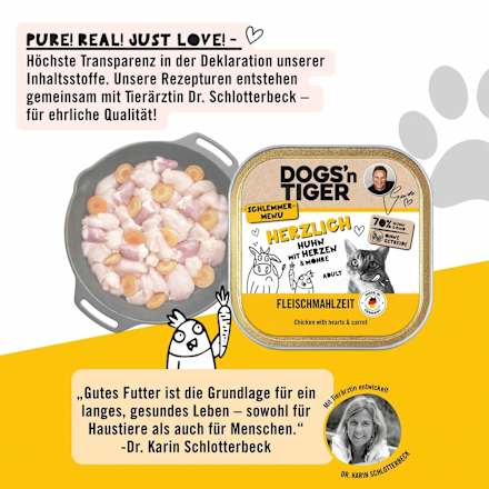 Nassfutter Katze, Huhn mit Herzen & Möhre, Herzlich DOGS'n TIGER