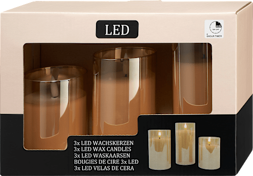 LED Stumpenkerzenset, Glas, weiß-gold (3 tlg) Dekorieren & Einrichten