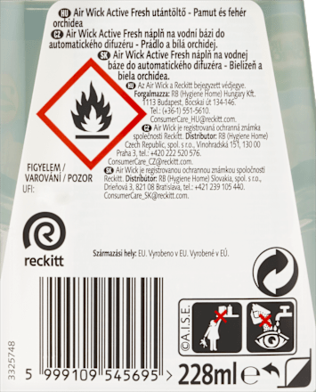 Active Fresh náplň na vodní bázi do automatického difuzéru prádlo a bílá orchidej AIR WICK