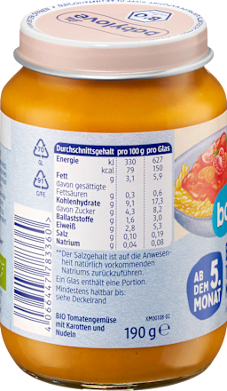 Paste în sos de roșii cu legume 5+ ECO babylove