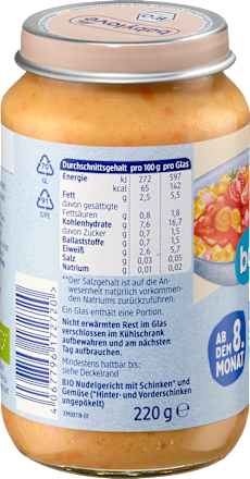 Meniu complementar cu legume șuncă& paste ECO 8+ babylove