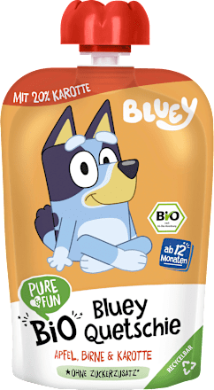 Quetschie Bluey mit Apfel, Birne & Karotte ab 12 Monaten PURE & FUN