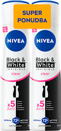 Deodorant v spreju Black & White Invisible Clear - super ponudba, 2 × 150 ml NIVEA