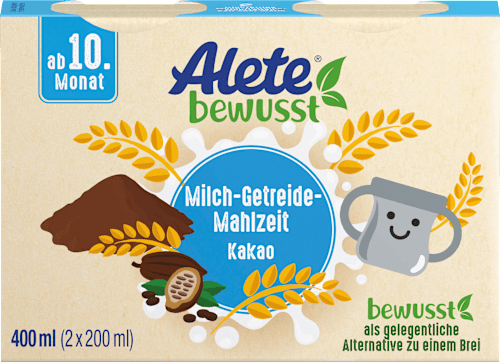 Trinkmahlzeit Milch-Getreide Kakao ab dem 10. Monat Alete bewusst