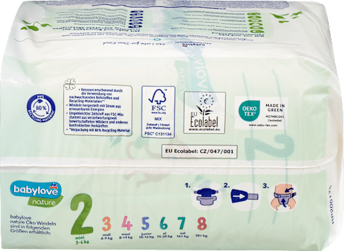 Windeln Öko Gr. 2 Mini (3-6 kg) babylove