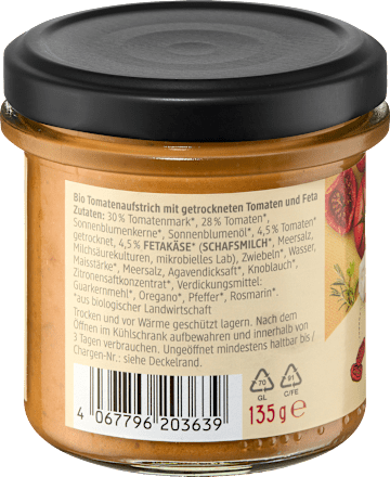 Gemüseaufstrich Getrocknete Tomate und Feta dmBio