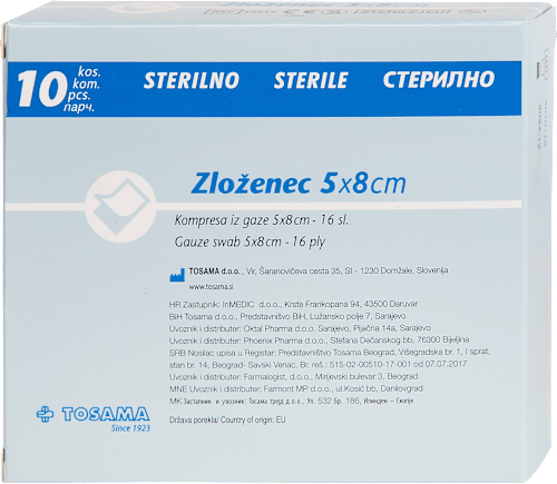 Zloženec 5 x 8 cm 16 slojni,sterilni Tosama