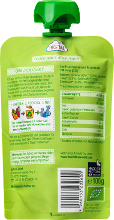 Quetschie Bio Birne, Apfel und Hirse ab 6 Monaten FruchtBar