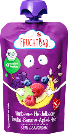 Quetschie Bio Himbeere, Heidelbeere, Traube, Banane, Apfel und Hafer ab 6 Monaten FruchtBar