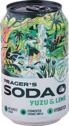 Osviežujúci nápoj Yuzu & Lime na báze fermentovanej kokosovej vody  PRAGER SODA