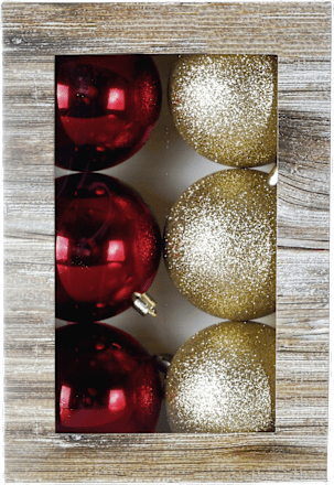 Plastične kuglice – crvena i zlatna boja sa šljokicama ZOVAK