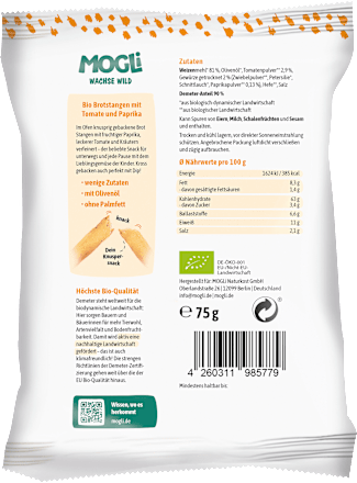 Kindersnack Paprika Stangen mit Tomate MOGLi