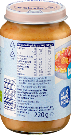 Bio junior menü sonkás tészta zöldségekkel, 8. hónapos kortól babylove