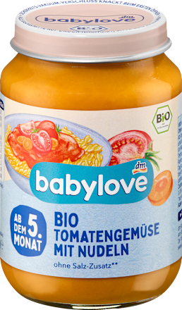 Bio bébimenü paradicsomos zöldség tésztával, 5. hónapos kortól babylove