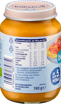 BIO kašica - tjestenina sa povrćem i paradajzom, 5+ mj. babylove