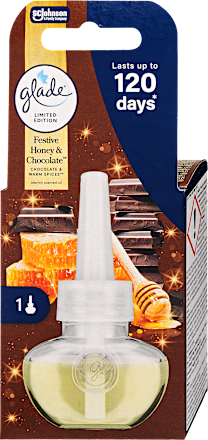 Elektromos légfrissítő utántöltő Festive Honey & Chocolate illattal glade