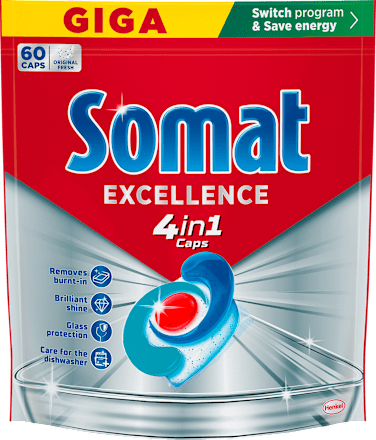 Kapsule za strojno pranje posuđa Excellence 4in1 Somat