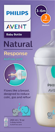 Babyflasche Natural Response AirFreeVentil weiß/Elefant, ab dem 3. Monat, 260ml  PHILIPS AVENT