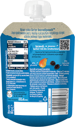 Mus gruszka suszona śliwka po 6. miesiącu Gerber