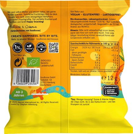 Kindersnack SpongeBob Fruchtchips Ananas ab 3 Jahren foodloose