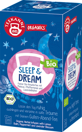 Kräutertee sleep & dream mit Melisse, Pfefferminze, Lavendelblüten (20 Beutel) Teekanne