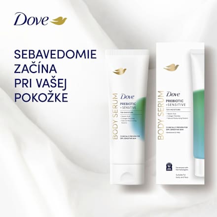 Telové sérum na suchú a citlivú pokožku Prebiotic + Sensitive 72H Moisture Dove