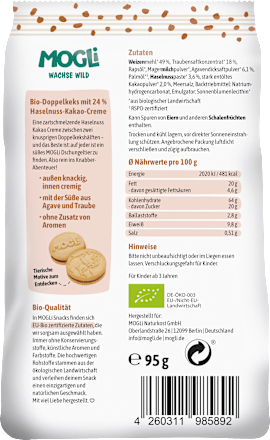 Kinderkekse Doppel Kekse mit Haselnuss Kakao Creme ab 3 Jahren MOGLi