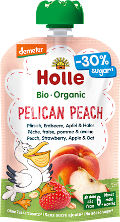 Quetschie Pelican Peach Pfirsich, Erdbeere, Apfel & Hafer ab dem 6. Monat Holle