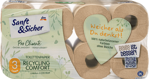 Papier toaletowy z recyklingu Pro Climate, 3-warstwowy, 8x220 listków Sanft&Sicher