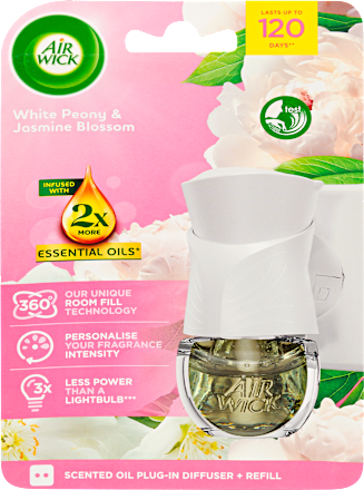 Elektromos légfrissítő készülék Fehér bazsarózsa és jázmin illatal Air Wick