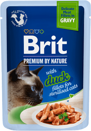 Karma dla kotów sterylizowanych Premium By Nature, kaczka w sosie Brit