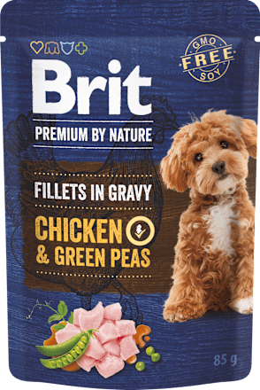 Karma dla psów Premium By Nature, kurczak z zielonym groszkiem w sosie Brit