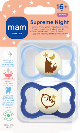 dudlík Supreme Night 16+m, modrý/tmavě modrý mam