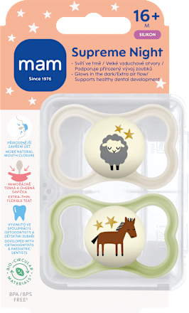 dudlík Supreme Night 16+m, béžový/zelený mam