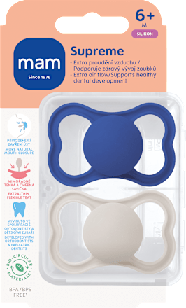 dudlík Supreme 6+m, modrý/šedý mam
