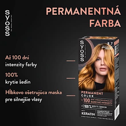 Farba na vlasy Permanent Color - 8-7 medová blond syoss