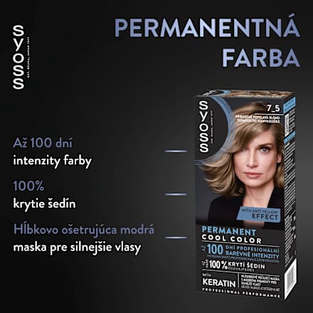 Farba na vlasy Permanent Cool Color - 7-5 prirodzený popolavo plavý syoss