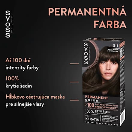 Farba na vlasy Permanent Color - 3-1 tmavohnedá syoss