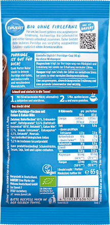 Porridge Cup, Hafer Schokolade mit Kakao Nibs Davert