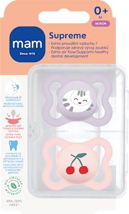 dudlík Supreme 0+m, fialový/růžový mam