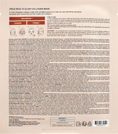 Gesichtsmaske Collagen Mask Rice 70 Ceramide Glow Anua