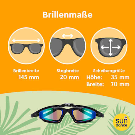 Schwimmbrille Kids, schwarzer Rahmen, bunt verspiegelt SUNDANCE
