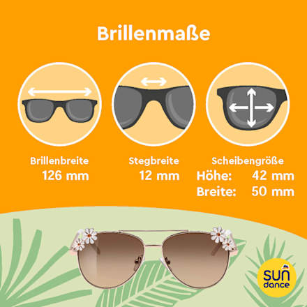 Sonnenbrille Kids, Pilotenbrille mit goldenem Gestell & weißen Blüten SUNDANCE