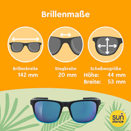 Sonnenbrille Erwachsene, schwarz hellblaues Gestell, blau getönte Gläser SUNDANCE