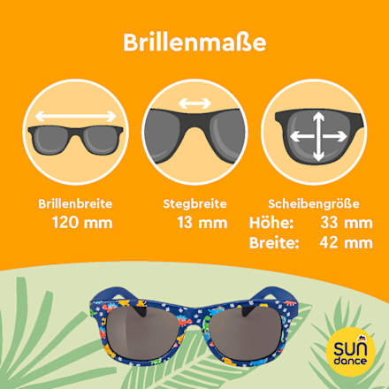 Sonnenbrille Kids, blaues Gestell mit bunten Dinos SUNDANCE
