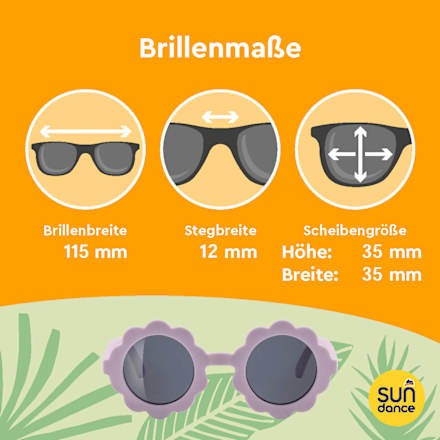 Sonnenbrille Kids, lilafarbenes Gestell in Blütenform, runde Gläser SUNDANCE