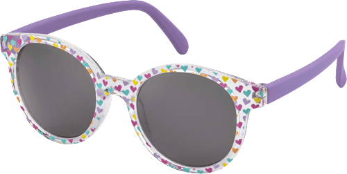 Sonnenbrille Kids, transparentes Gestell mit bunten Herzen & lilafarbene Bügel SUNDANCE