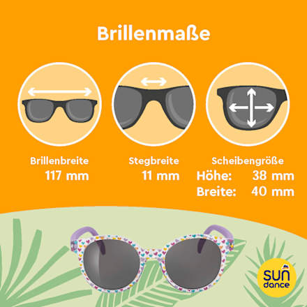 Sonnenbrille Kids, transparentes Gestell mit bunten Herzen & lilafarbene Bügel SUNDANCE