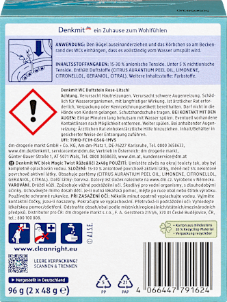 Magic Twist kamen za WC šolju - ruža i liči, 2x48g Denkmit